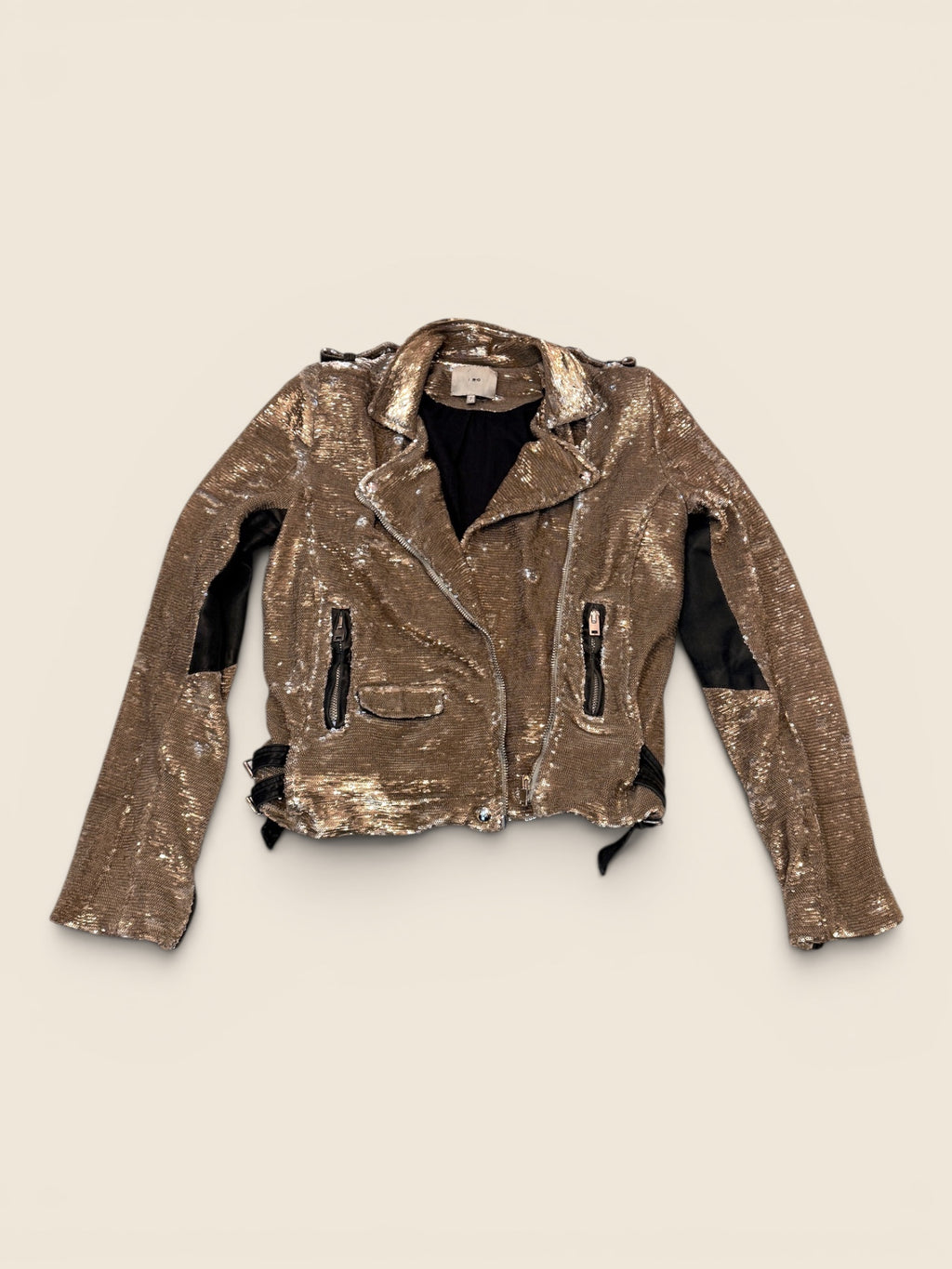 IRO - Pailetten Biker-Jacke - Silber/Gold/Schwarz