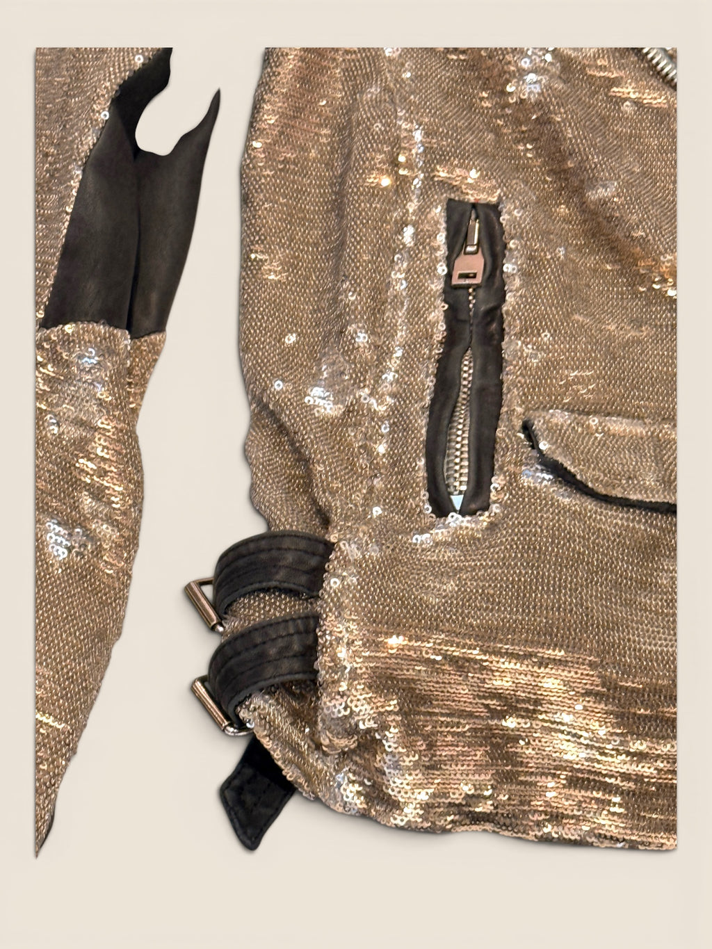 IRO - Pailetten Biker-Jacke - Silber/Gold/Schwarz