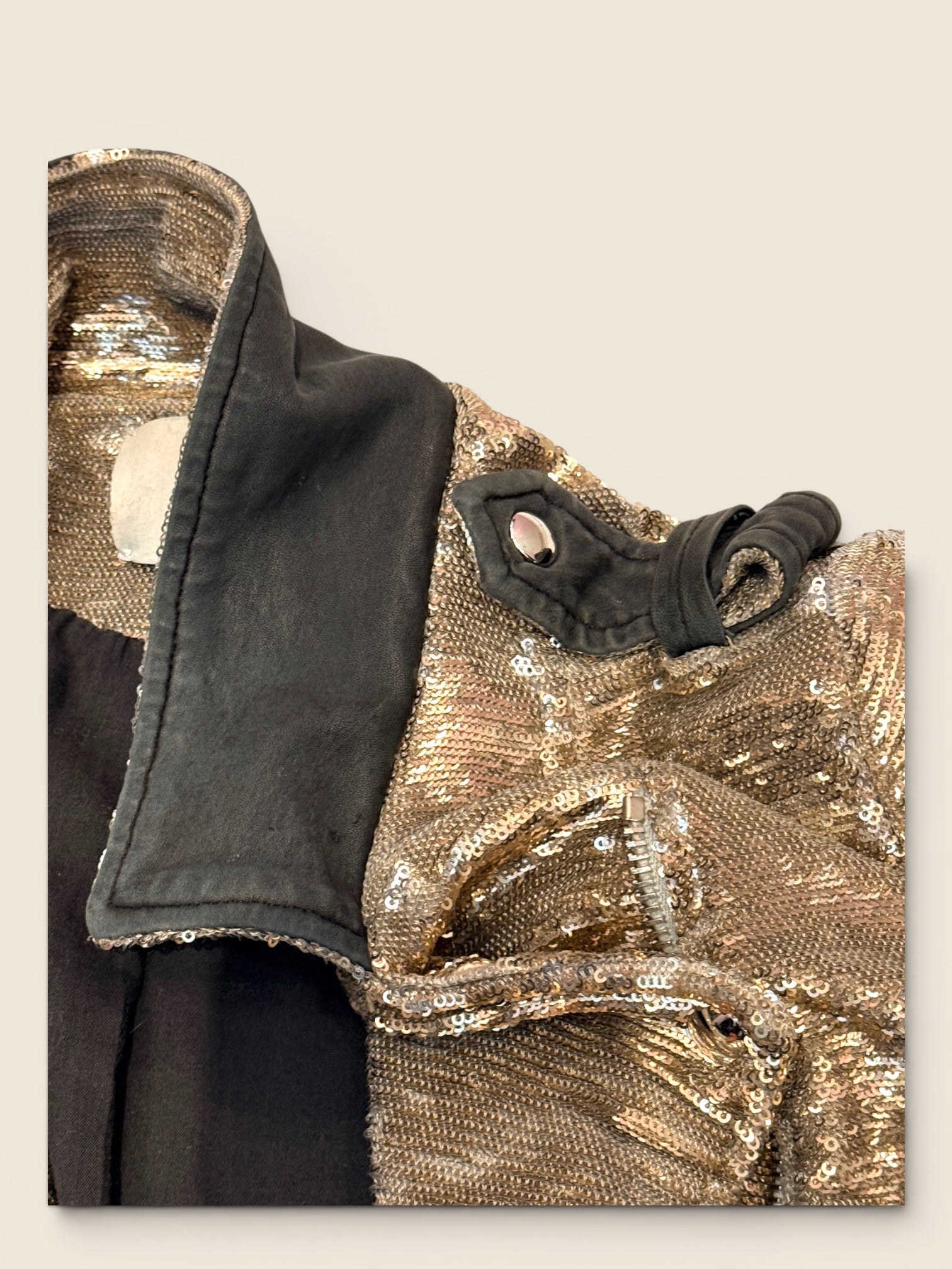 IRO - Pailetten Biker-Jacke - Silber/Gold/Schwarz