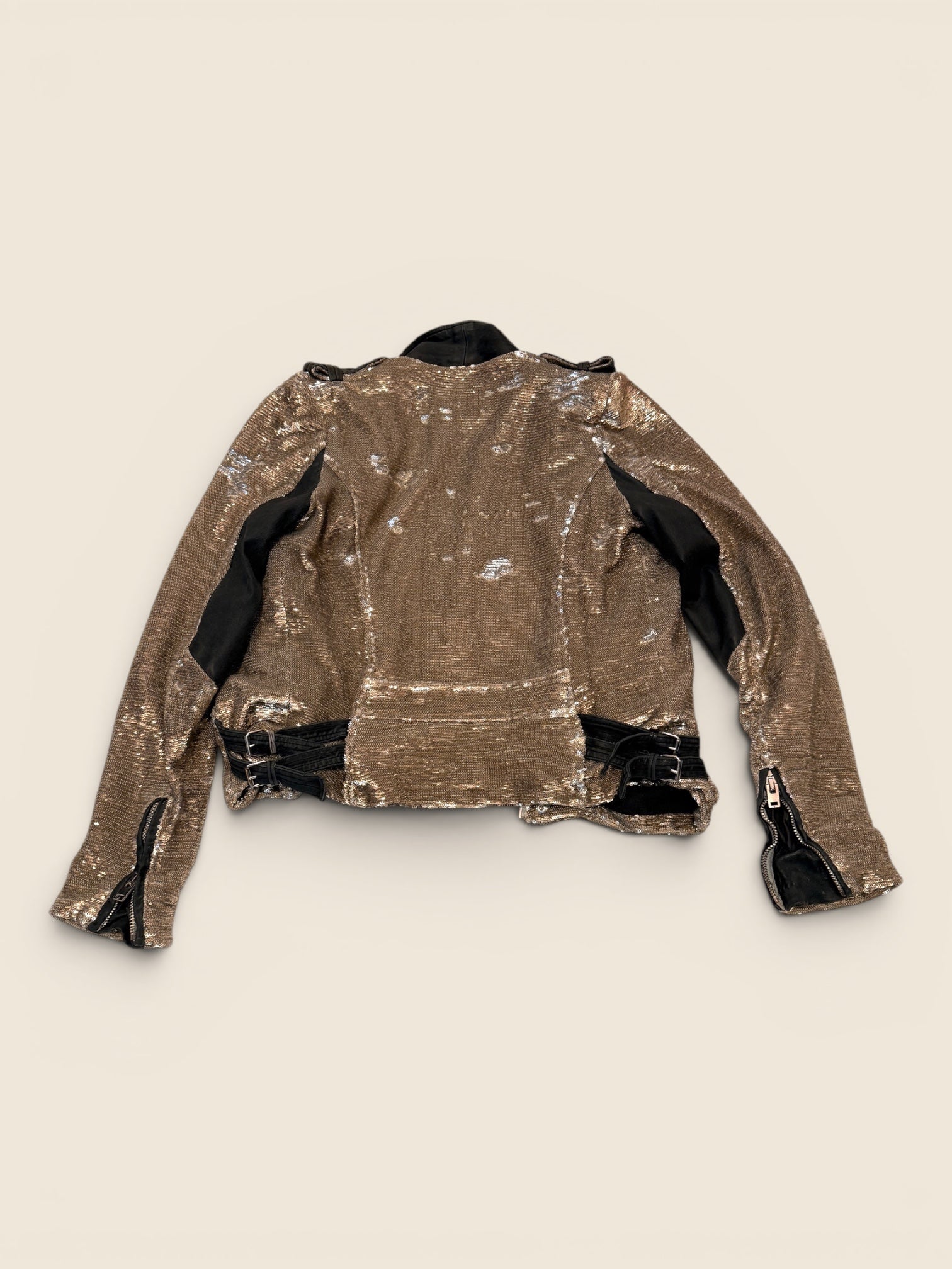 IRO - Pailetten Biker-Jacke - Silber/Gold/Schwarz