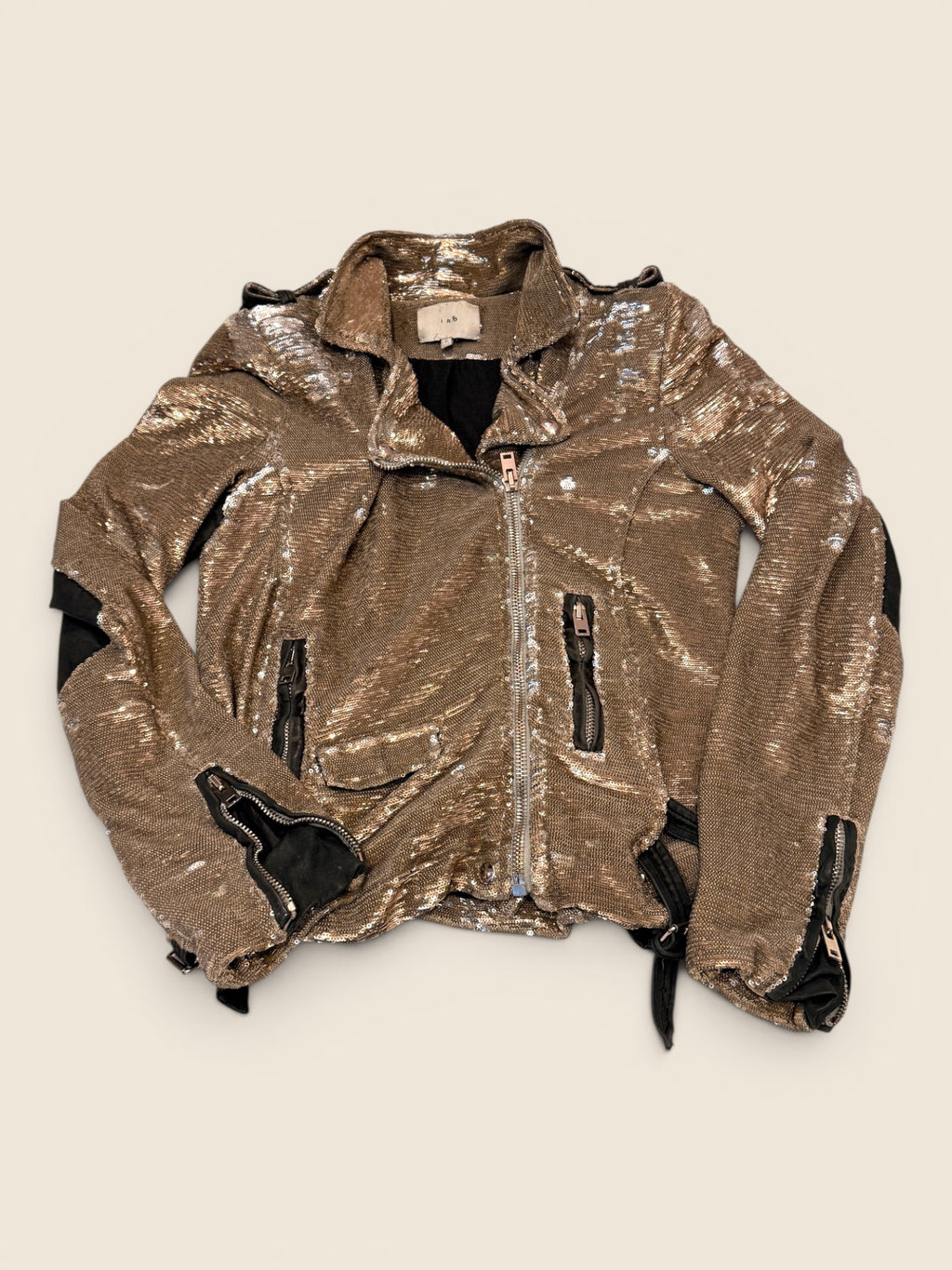 IRO - Pailetten Biker-Jacke - Silber/Gold/Schwarz
