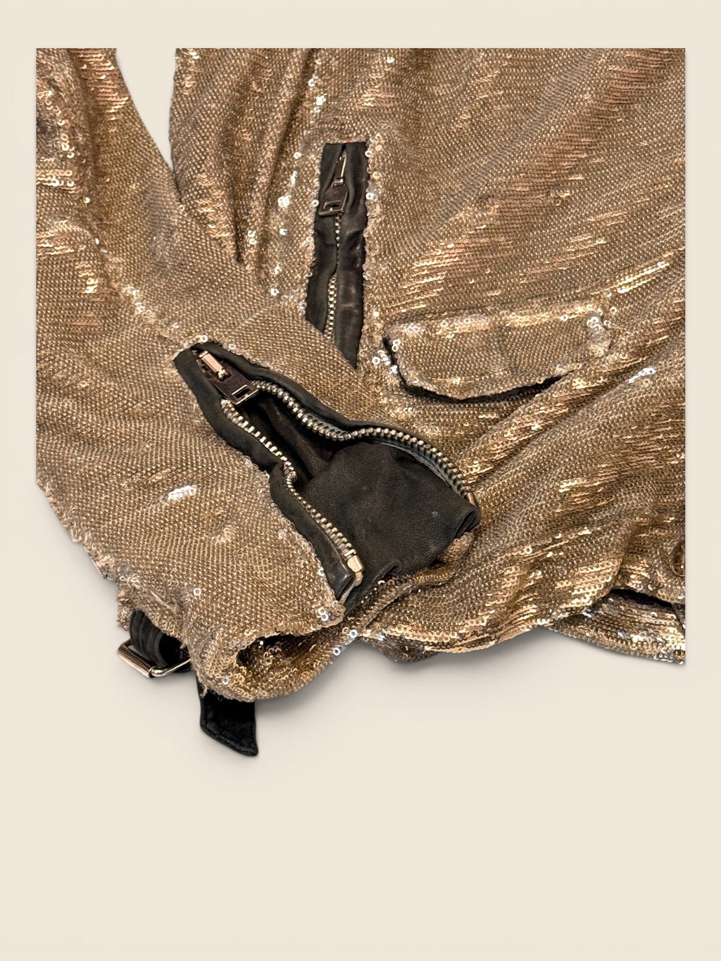 IRO - Pailetten Biker-Jacke - Silber/Gold/Schwarz