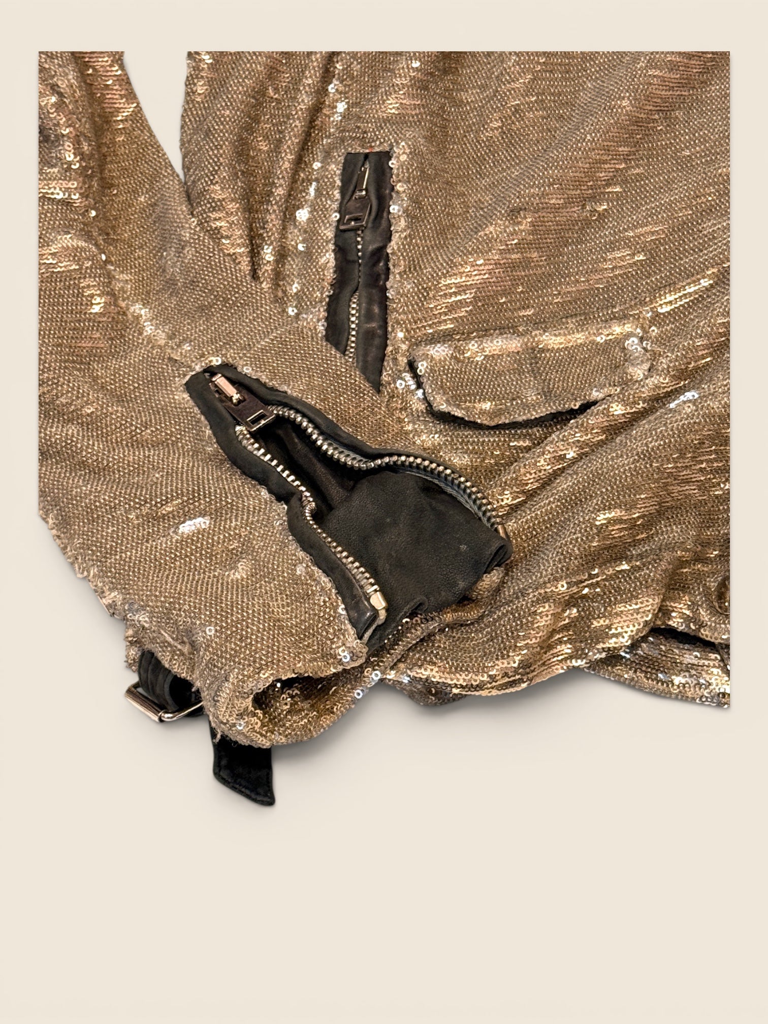 IRO - Pailetten Biker-Jacke - Silber/Gold/Schwarz