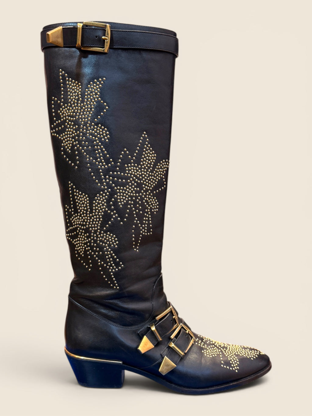 Chloè Stiefel - Nieten Cowgirl Look - Schwarz Gold