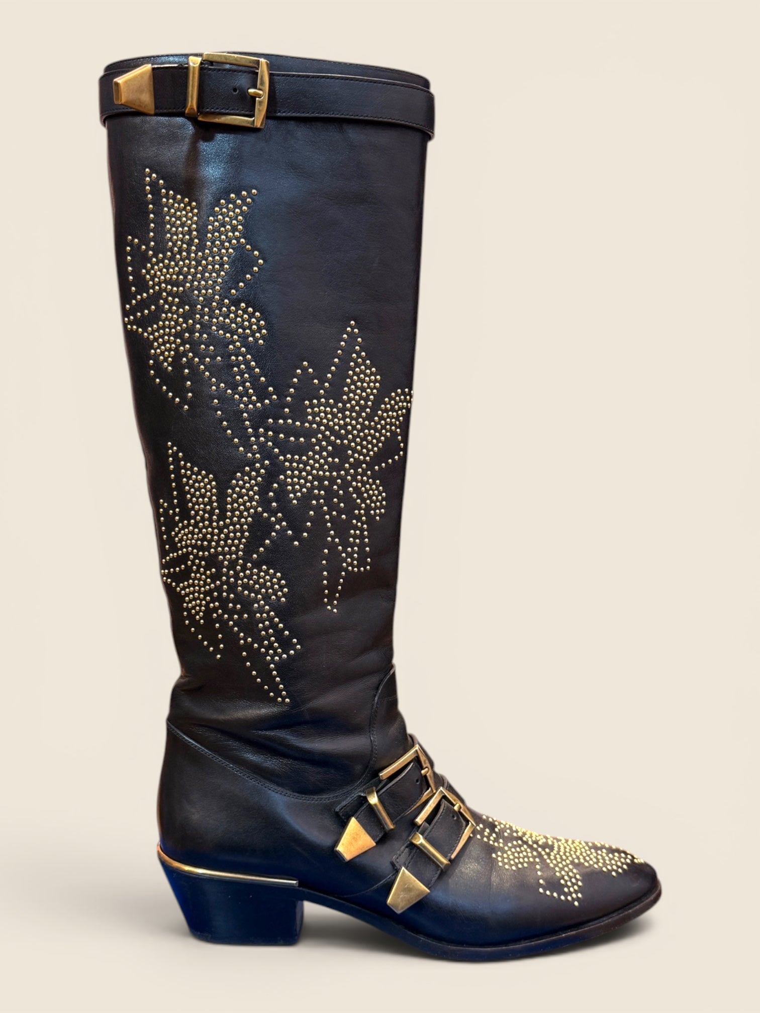 Chloè Stiefel - Nieten Cowgirl Look - Schwarz Gold