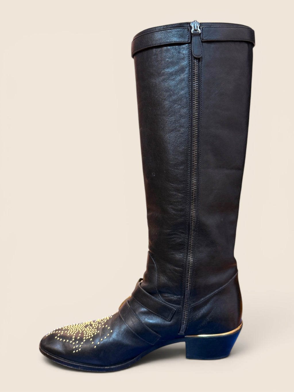 Chloè Stiefel - Nieten Cowgirl Look - Schwarz Gold