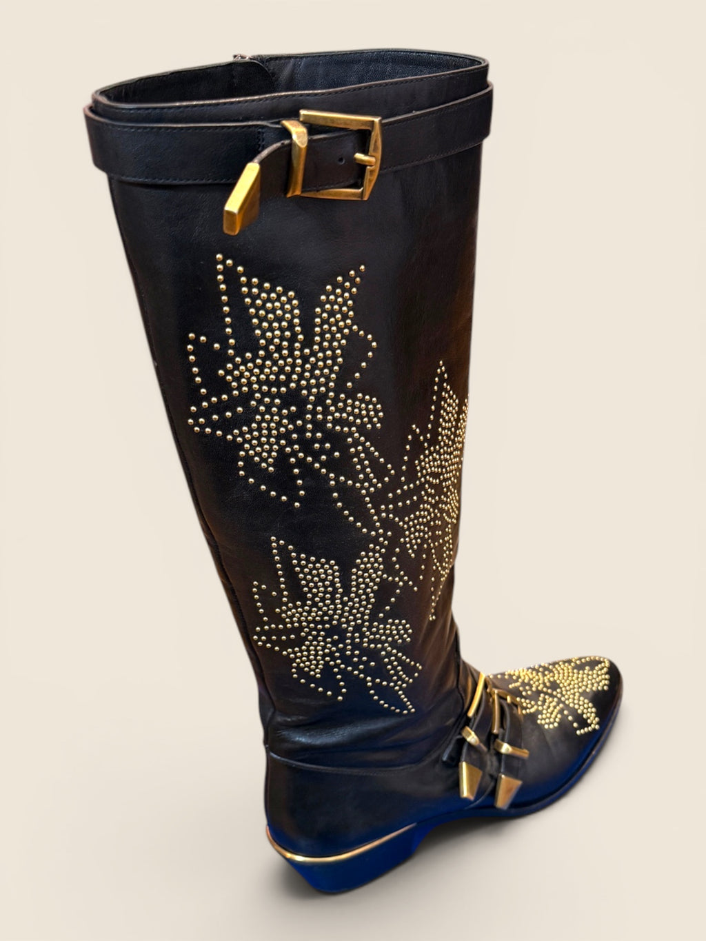 Chloè Stiefel - Nieten Cowgirl Look - Schwarz Gold
