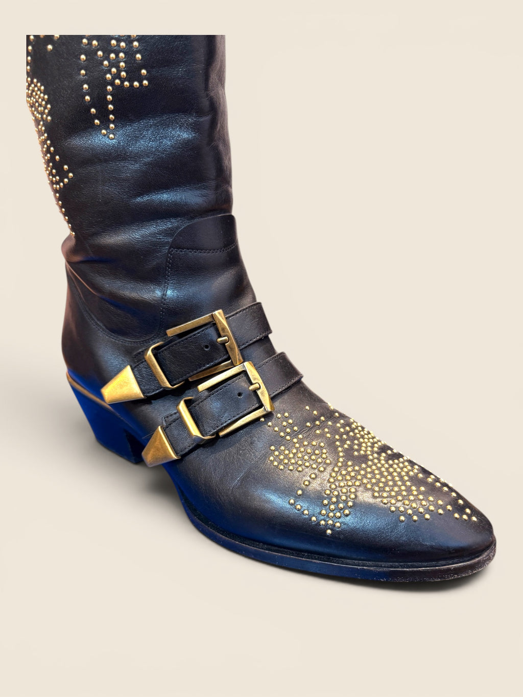Chloè Stiefel - Nieten Cowgirl Look - Schwarz Gold