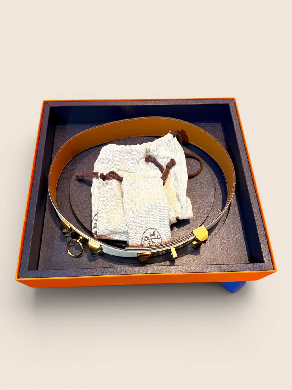 Hermés Gürtel Collier de Chien - Weiß/Gold - Gr. 85