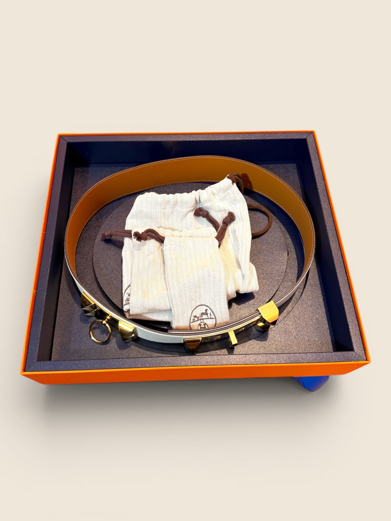 Hermés Gürtel Collier de Chien - Weiß/Gold - Gr. 85