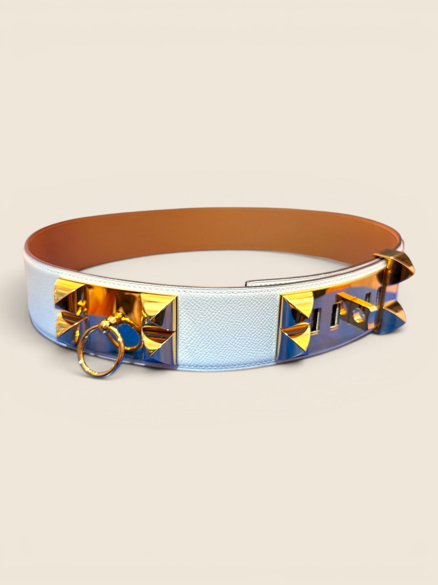 Hermés Gürtel Collier de Chien - Weiß/Gold - Gr. 85