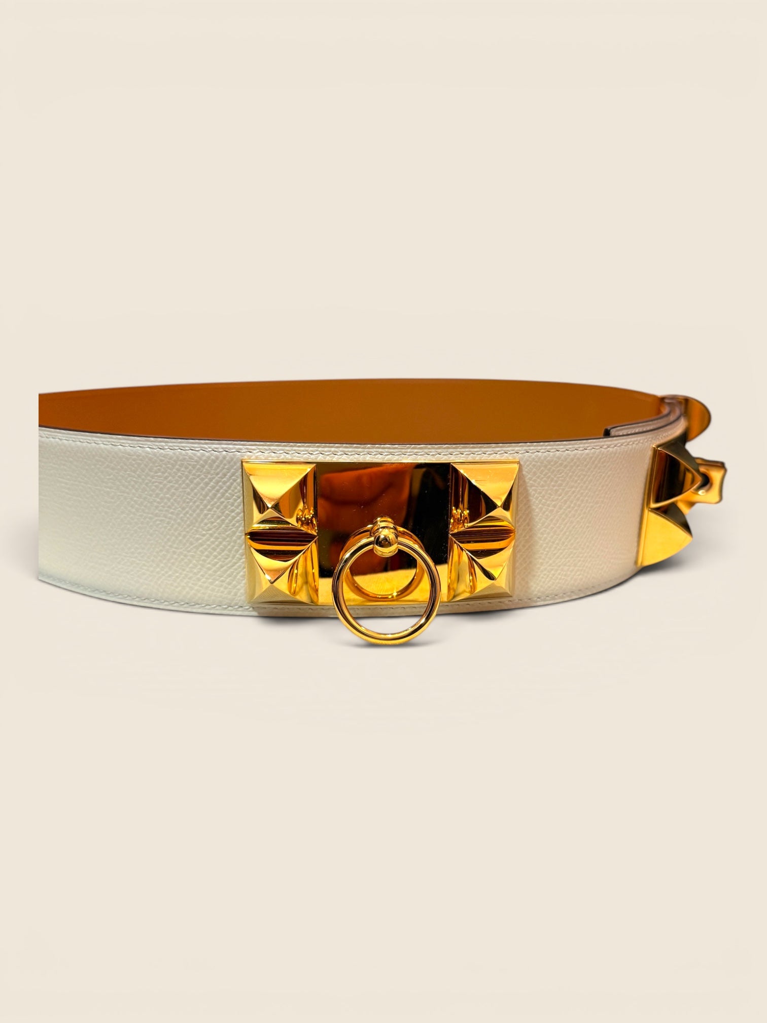 Hermés Gürtel Collier de Chien - Weiß/Gold - Gr. 85