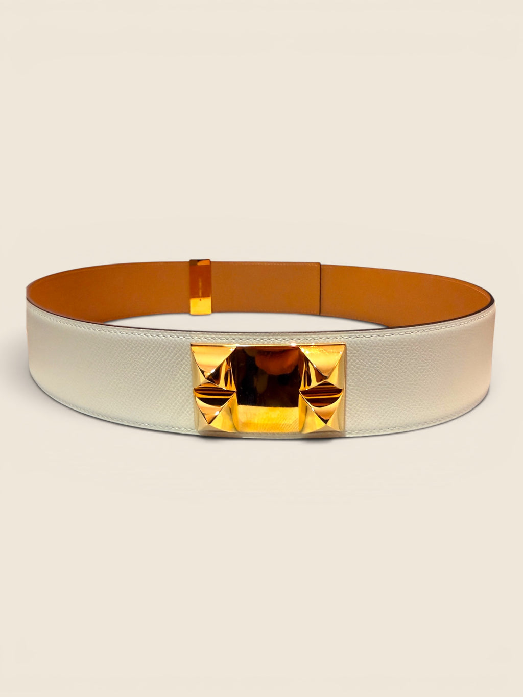 Hermés Gürtel Collier de Chien - Weiß/Gold - Gr. 85