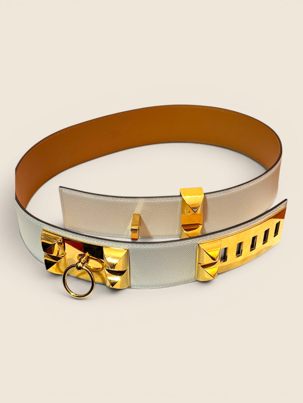 Hermés Gürtel Collier de Chien - Weiß/Gold - Gr. 85