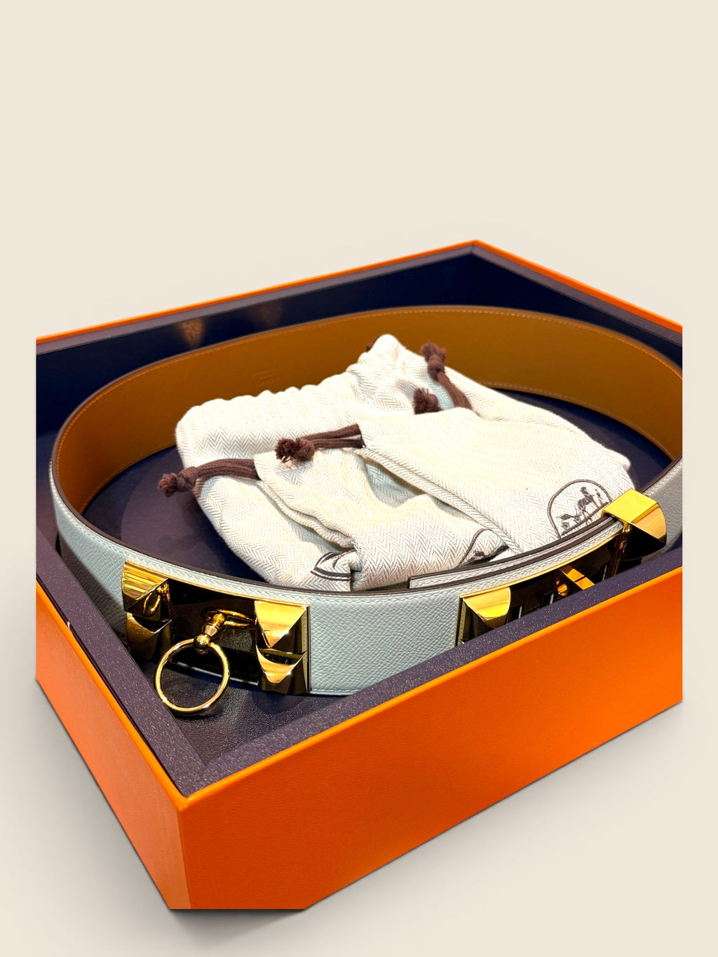 Hermés Gürtel Collier de Chien - Weiß/Gold - Gr. 85